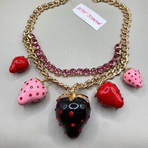 Betsey Johnson Gold Strawberry Bib Statement Necklace